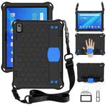 For Lenovo Tab 4 10 Plus TB-X704F/N/L/V Honeycomb Design EVA + PC Material Four Corner Anti Falling Flat Protective Shell with Strap(Black+Blue)