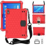 For Lenovo Tab 4 10 Plus TB-X704F/N/L/V Honeycomb Design EVA + PC Material Four Corner Anti Falling Flat Protective Shell with Strap(Red+Black)