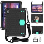 For Lenovo Tab 4 10 TB-X304F/N Honeycomb Design EVA + PC Material Four Corner Anti Falling Flat Protective Shell with Strap(Black+Aqua)