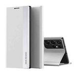 For Samsung Galaxy S20 Ultra Side Electroplated Magnetic Ultra-Thin Horizontal Flip Leather Case with Holder(Silver)