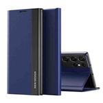 For Samsung Galaxy S20 Ultra Side Electroplated Magnetic Ultra-Thin Horizontal Flip Leather Case with Holder(Dark Blue)