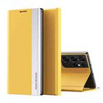 For Samsung Galaxy S20 Ultra Side Electroplated Magnetic Ultra-Thin Horizontal Flip Leather Case with Holder(Yellow)