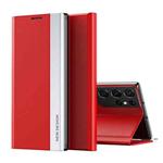 For Samsung Galaxy S20 Ultra Side Electroplated Magnetic Ultra-Thin Horizontal Flip Leather Case with Holder(Red)