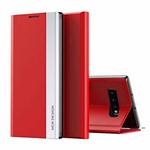 For Samsung Galaxy S10 Side Electroplated Magnetic Ultra-Thin Horizontal Flip Leather Case with Holder(Red)