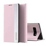For Samsung Galaxy S10 Plus Side Electroplated Magnetic Ultra-Thin Horizontal Flip Leather Case with Holder(Pink)