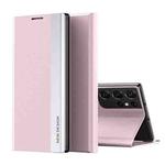 For Samsung Galaxy Note20 Ultra Side Electroplated Magnetic Ultra-Thin Horizontal Flip Leather Case with Holder(Pink)