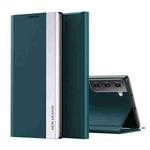 For Samsung Galaxy S21 FE Side Electroplated Magnetic Ultra-Thin Horizontal Flip Leather Case with Holder(Green)