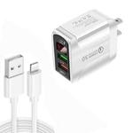 F002C QC3.0 USB + USB 2.0 LED Digital Display Fast Charger with USB to 8 Pin Data Cable, US Plug(White)
