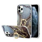 For  iPhone 13 Pro Four Corners Shocproof Flow Gold Marble IMD Back Cover Case with Metal Rhinestone Ring(Black)