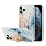 For iPhone 13 Pro For  iPhone 13 Pro Four Corners Shocproof Flow Gold Marble IMD Back Cover Case with Metal Rhinestone Ring(Orange)