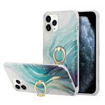 For iPhone 13 Pro For  iPhone 13 Pro Four Corners Shocproof Flow Gold Marble IMD Back Cover Case with Metal Rhinestone Ring(Green)