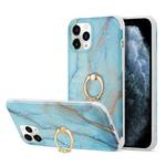 For iPhone 13 For  iPhone 13 Four Corners Shocproof Flow Gold Marble IMD Back Cover Case with Metal Rhinestone Ring(Blue)