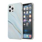 For iPhone 13 Pro Max Four Corners Shocproof Flow Gold Marble IMD Back Cover Case (Blue)