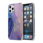 For iPhone 13 Pro Four Corners Shocproof Flow Gold Marble IMD Back Cover Case (Dark Blue)