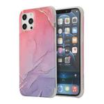 For iPhone 13 Pro Four Corners Shocproof Flow Gold Marble IMD Back Cover Case (Magenta)