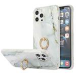 For iPhone 13 Pro Max Four Corners Shocproof Flow Gold Marble IMD Back Cover Case with Metal Rhinestone Ring (Gray)