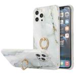 For iPhone 13 Pro Four Corners Shocproof Flow Gold Marble IMD Back Cover Case with Metal Rhinestone Ring For  iPhone 13 Pro(Gray)