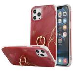 For iPhone 13 Pro Four Corners Shocproof Flow Gold Marble IMD Back Cover Case with Metal Rhinestone Ring For  iPhone 13 Pro(Red)