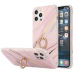 For iPhone 13 Pro Four Corners Shocproof Flow Gold Marble IMD Back Cover Case with Metal Rhinestone Ring For  iPhone 13 Pro(Pink)