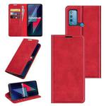 For wiko Power U30 Retro-skin Business Magnetic Suction Leather Case with Holder & Card Slots & Wallet(Red)