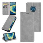 For Nokia XR20 Retro-skin Business Magnetic Suction Leather Case with Holder & Card Slots & Wallet(Grey)