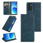 For OPPO Reno6 ZRetro-skin Business Magnetic Suction Leather Case with Holder & Card Slots & Wallet(Dark Blue)