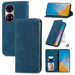 For Huawei P50 Pro Retro Skin Feel Business Magnetic Horizontal Flip Leather Case with Holder & Card Slots & Wallet & Photo Frame(Blue)