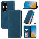 For Huawei P50 Retro Skin Feel Business Magnetic Horizontal Flip Leather Case with Holder & Card Slots & Wallet & Photo Frame(Blue)
