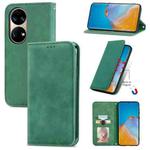 For Huawei P50 Retro Skin Feel Business Magnetic Horizontal Flip Leather Case with Holder & Card Slots & Wallet & Photo Frame(Green)