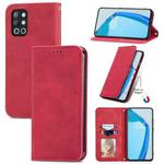 For OnePlus 9R Retro Skin Feel Business Magnetic Horizontal Flip Leather Case with Holder & Card Slots & Wallet & Photo Frame(Red)