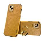 For iPhone 13 Pro Electroplated TPU Crocodile Pattern Leather Case with Ring Holder (Yellow)