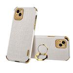 For iPhone 13 Pro Electroplated TPU Crocodile Pattern Leather Case with Ring Holder (White)