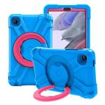 For Galaxy Tab A7 Lite T220/T225 PC + Silicone Shockproof Combination Case with 360 Degree Rotating Holder & Handle(Blue+Rose Red)
