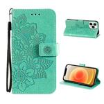 ENKAY Hat-Prince Flower Embossed Horizontal Flip PU Leather Case with Holder & Card Slots & Wallet & Lanyard for iPhone 13 Pro(Green)