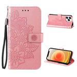 ENKAY Hat-Prince Flower Embossed Horizontal Flip PU Leather Case with Holder & Card Slots & Wallet & Lanyard for iPhone 13 Pro(Pink)