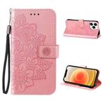 For iPhone 13 Pro Max ENKAY Hat-Prince Flower Embossed Horizontal Flip PU Leather Case with Holder & Card Slots & Wallet & Lanyard (Pink)