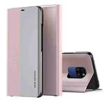 For Huawei Mate 20 Side Electroplated Dormant Ultra-Thin Horizontal Flip Leather Case with Holder(Pink)