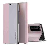 For Huawei P40 Side Electroplated Dormant Ultra-Thin Horizontal Flip Leather Case with Holder(Pink)