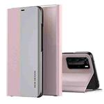For Huawei P40 Pro Side Electroplated Dormant Ultra-Thin Horizontal Flip Leather Case with Holder(Pink)