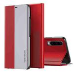For Huawei P30 Side Electroplated Dormant Ultra-Thin Horizontal Flip Leather Case with Holder(Red)