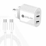 40W Dual Port PD / Type-C Fast Charger with Type-C to Type-C Data Cable, UK Plug(White)