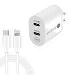 40W Dual Port PD / Type-C Fast Charger with Type-C to 8 Pin Data Cable, US Plug(White)