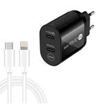 40W Dual Port PD / Type-C Fast Charger with Type-C to 8 Pin Data Cable, EU Plug(Black)