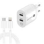 40W Dual Port PD / Type-C Fast Charger with Type-C to 8 Pin Data Cable, EU Plug(White)