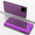 For Samsung Galaxy A22 5G Plated Mirror Horizontal Flip Leather Case with Holder(Purple)