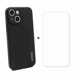For iPhone 13 mini Hat-Prince ENKAY Liquid Silicone Shockproof Protective Case Drop Protection Cover + 9H Tempered Glass Screen Protector (Black)
