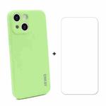 For iPhone 13 mini Hat-Prince ENKAY Liquid Silicone Shockproof Protective Case Drop Protection Cover + 9H Tempered Glass Screen Protector (Light Green)