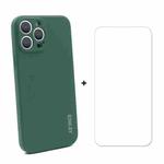 For iPhone 13 Pro Max Hat-Prince ENKAY Liquid Silicone Shockproof Protective Case Drop Protection Cover + 9H Tempered Glass Screen Protector (Dark Green)