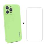 For iPhone 13 Pro Max Hat-Prince ENKAY Liquid Silicone Shockproof Protective Case Drop Protection Cover + 9H Tempered Glass Screen Protector (Light Green)