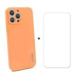 For iPhone 13 Pro Max Hat-Prince ENKAY Liquid Silicone Shockproof Protective Case Drop Protection Cover + 9H Tempered Glass Screen Protector (Orange)